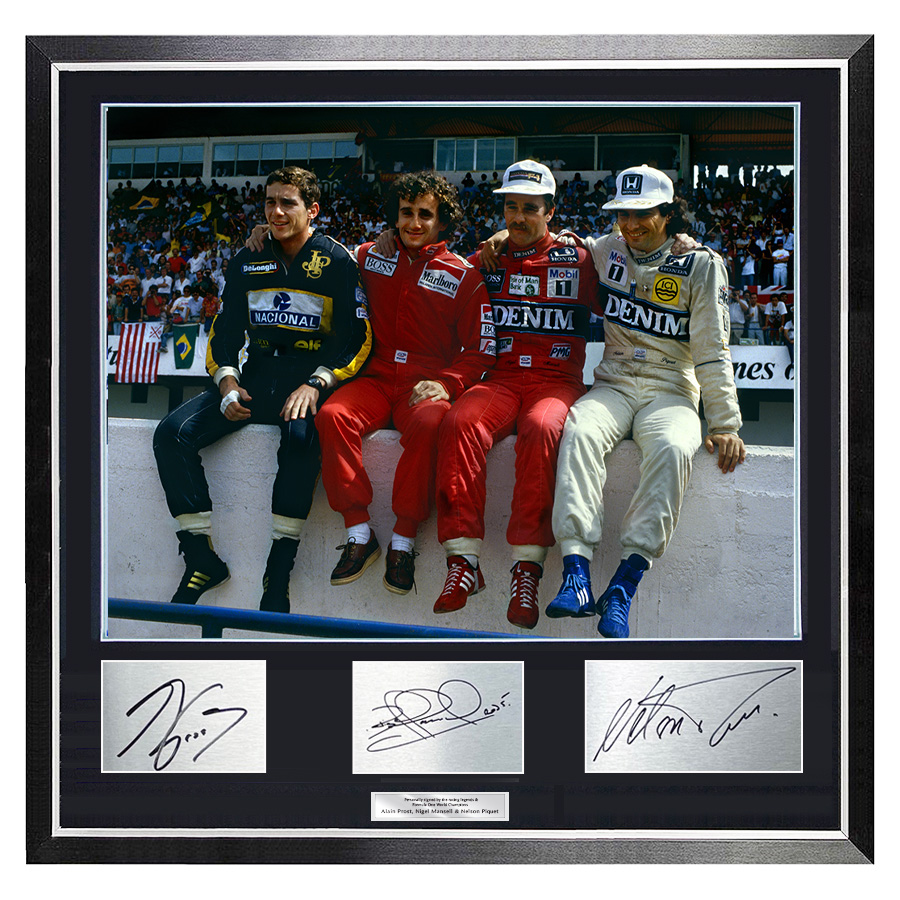 Nigel Mansell, Alain Prost, Nelson Piquet signed Display - Formula 1 Wall of Champions