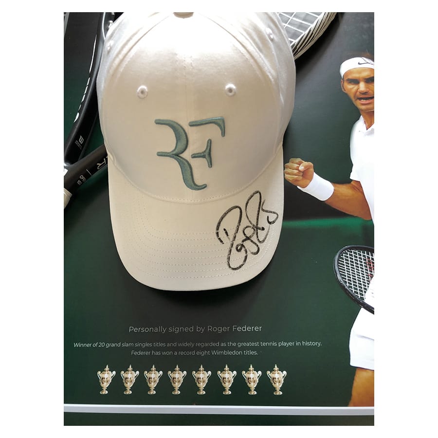 Roger Federer Signed Cap & Racket Display
