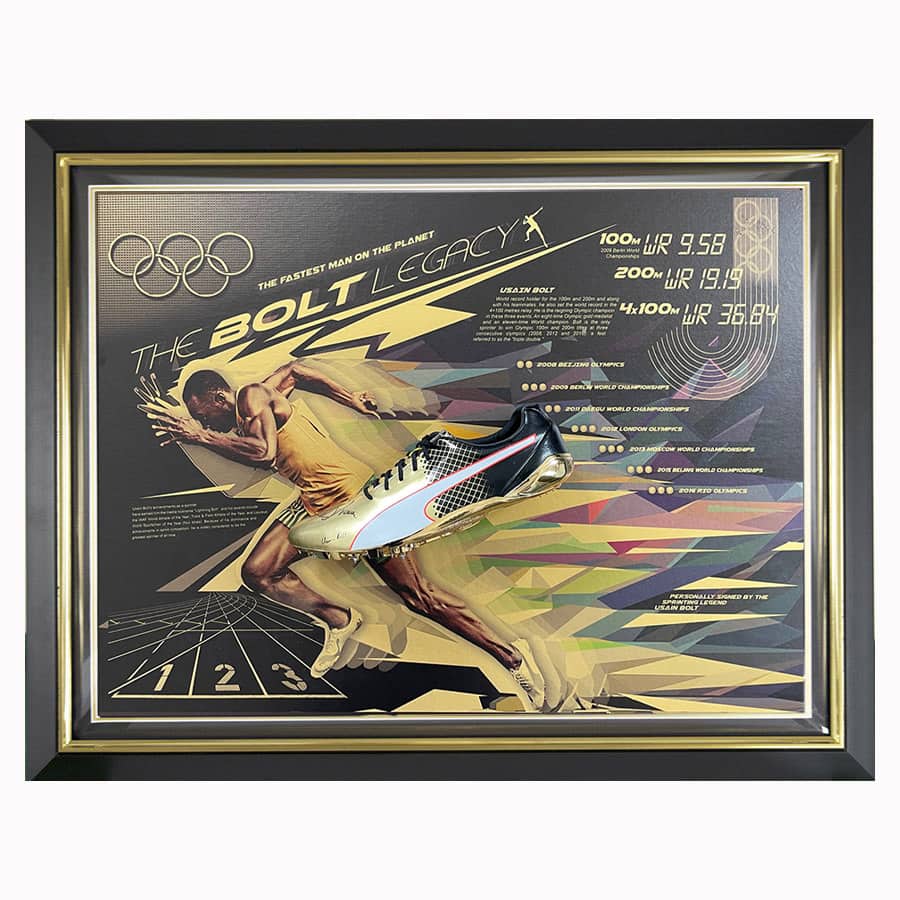 Usain Bolt Signed Puma Running Spike - The Legacy Display