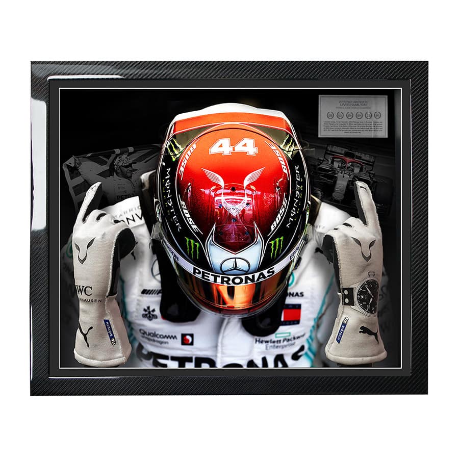 Lewis Hamilton Used Gloves 2019 - Carbon Fibre Frame