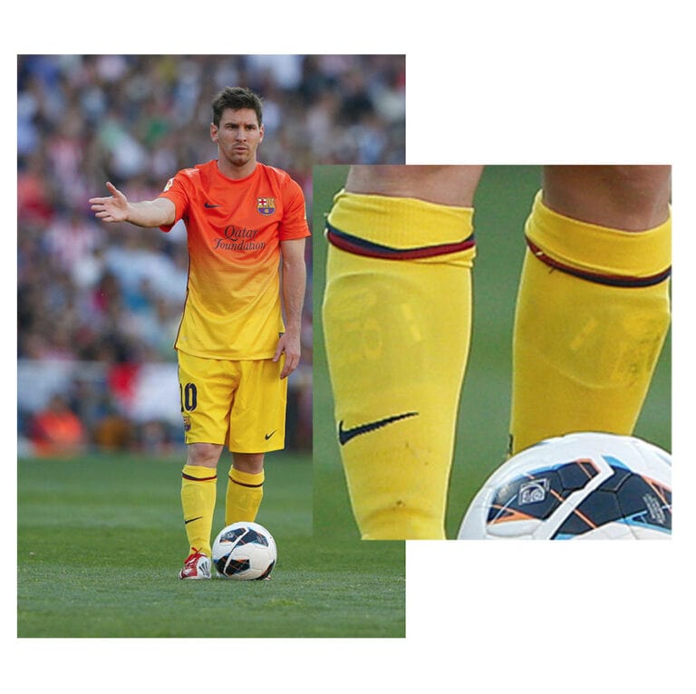 Lionel Messi Signed Photo FC Barcelona & Rare Used Shin Guard Elite