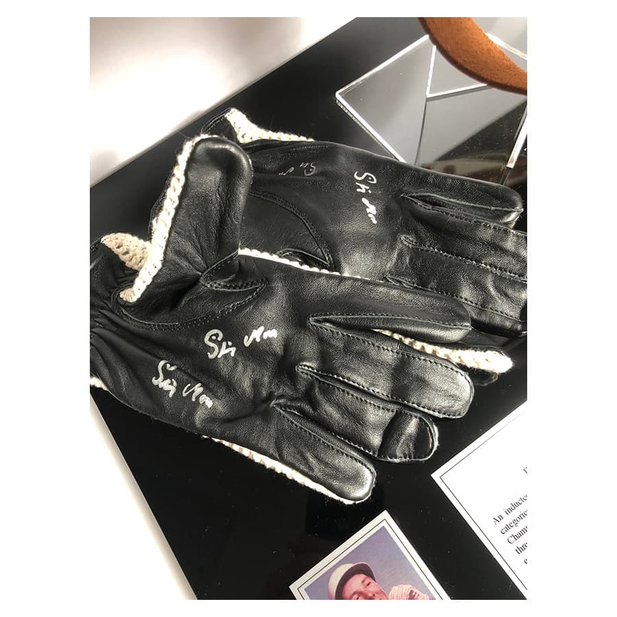 Sir Stirling Moss Signed Replica Gloves & Helmet Display