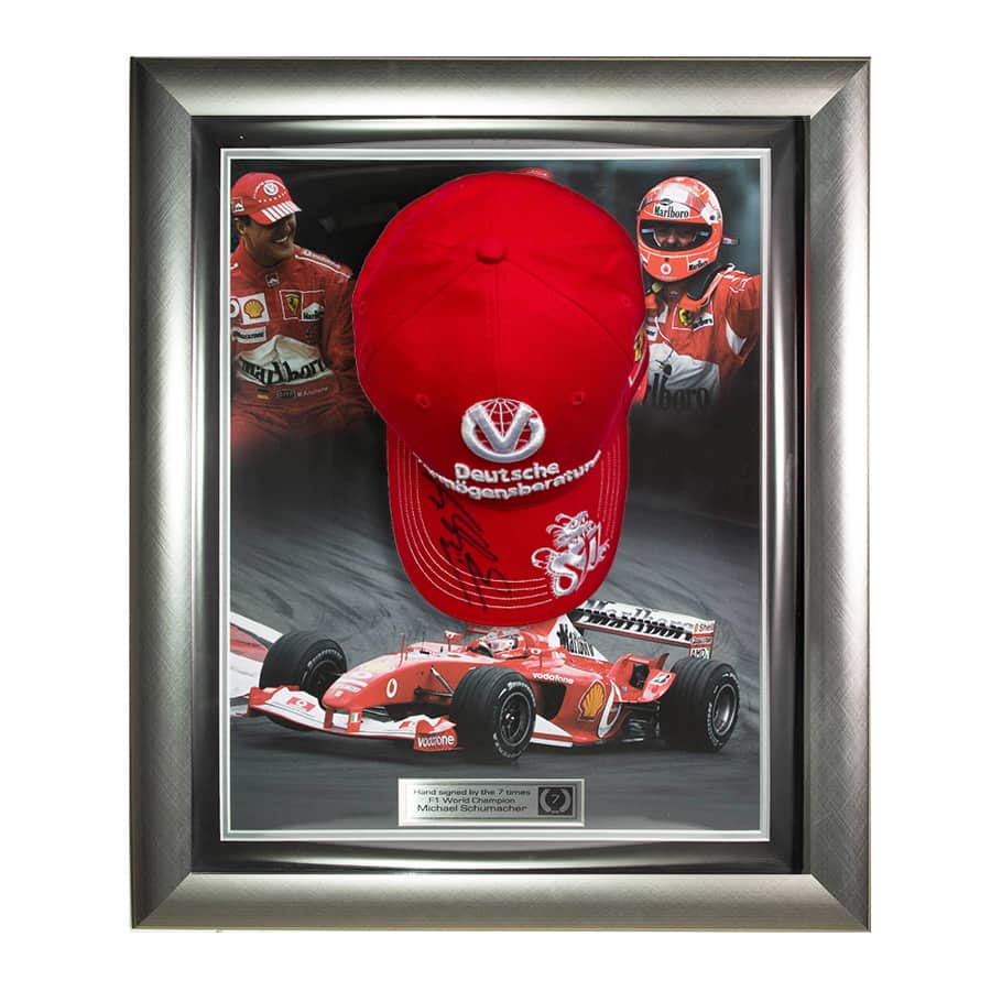 Michael Schumacher Signed Ferrari Cap Display