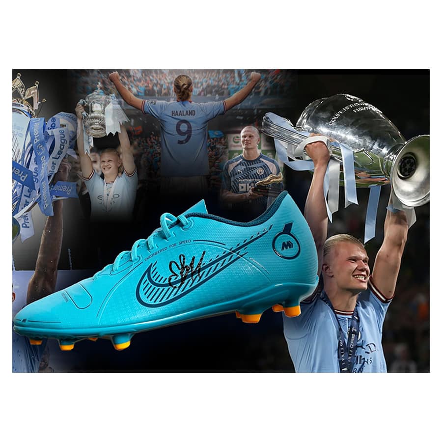 Erling Haaland Signed Nike Boot - Man City The Treble Winners