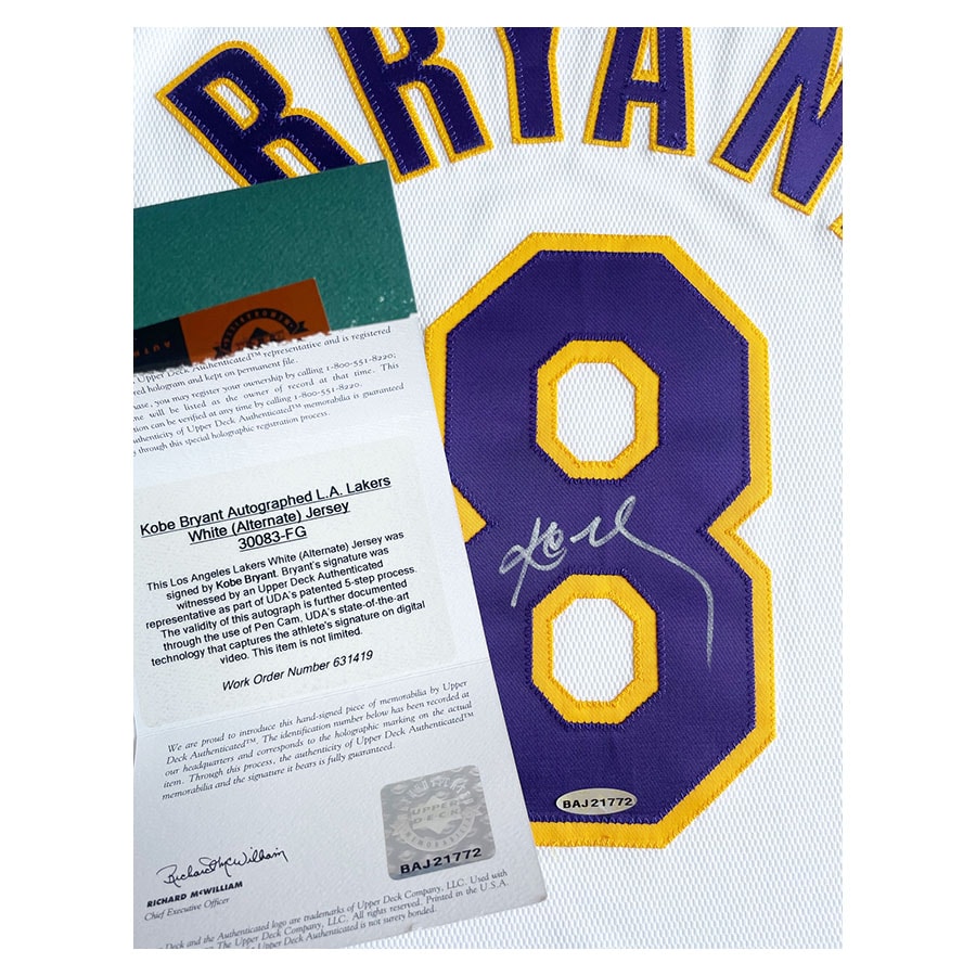 Kobe Bryant Signed LA Lakers Pro Cut White Nike Jersey - Upper Deck - The Legacy Display