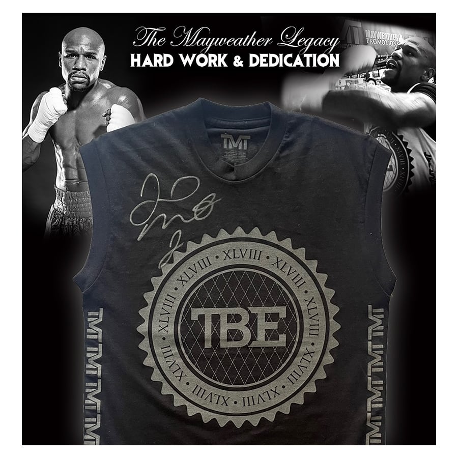 Floyd Mayweather Signed Training Vest & Used Hand Wraps - TMT Legacy Display