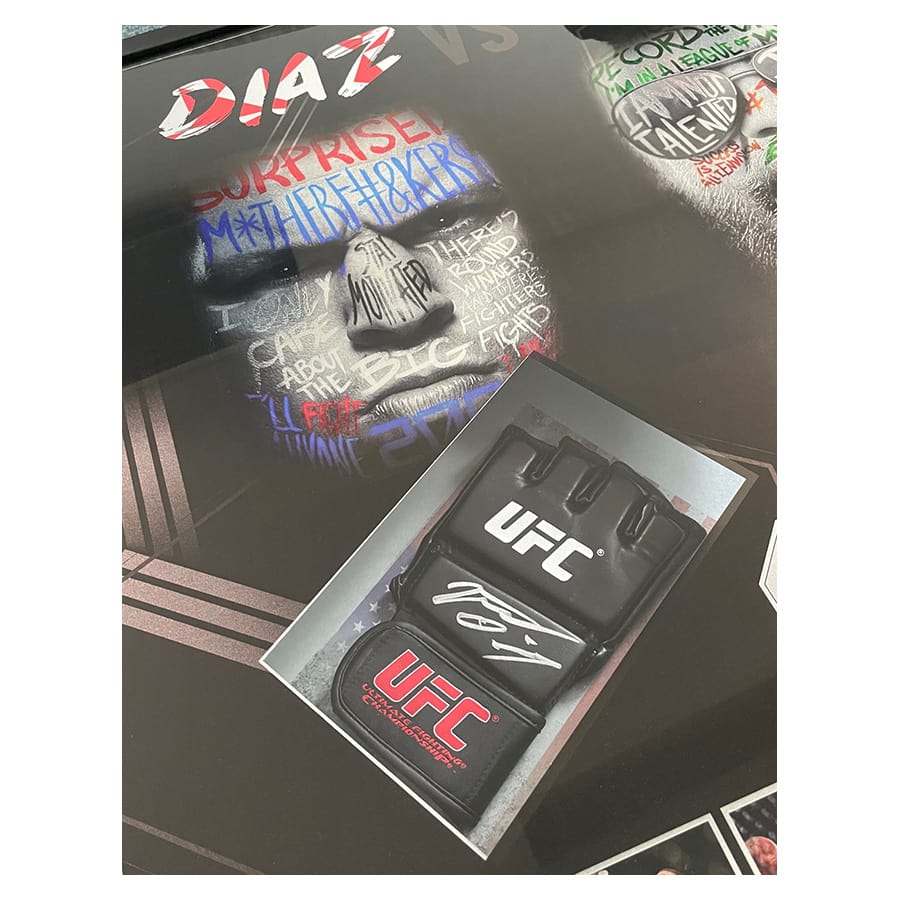Conor McGregor & Nate Diaz Signed UFC Gloves Display