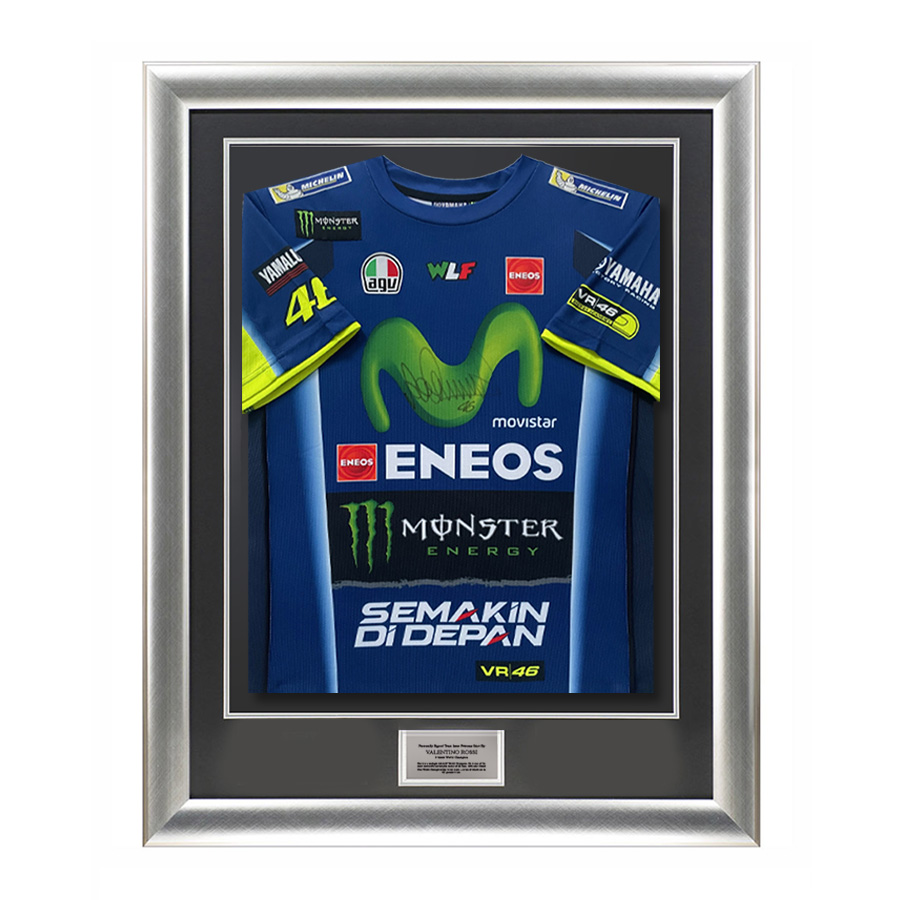 Valentino Rossi Signed Shirt Yamaha Monster 2017 Display