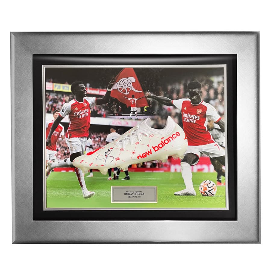 Bukayo Saka Signed Boot Display - Arsenal FC - New Balance Furon V7 Pro FG