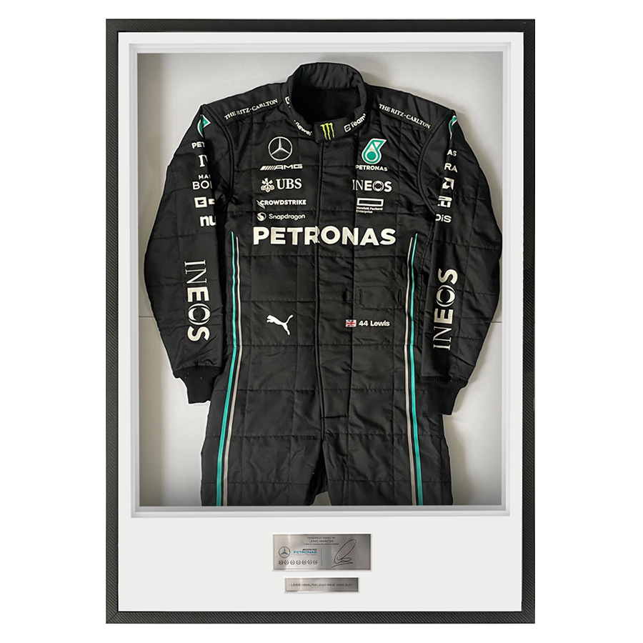 Lewis Hamilton Mercedes 2023 Used F1 Race Suit - Framed & Signed Display