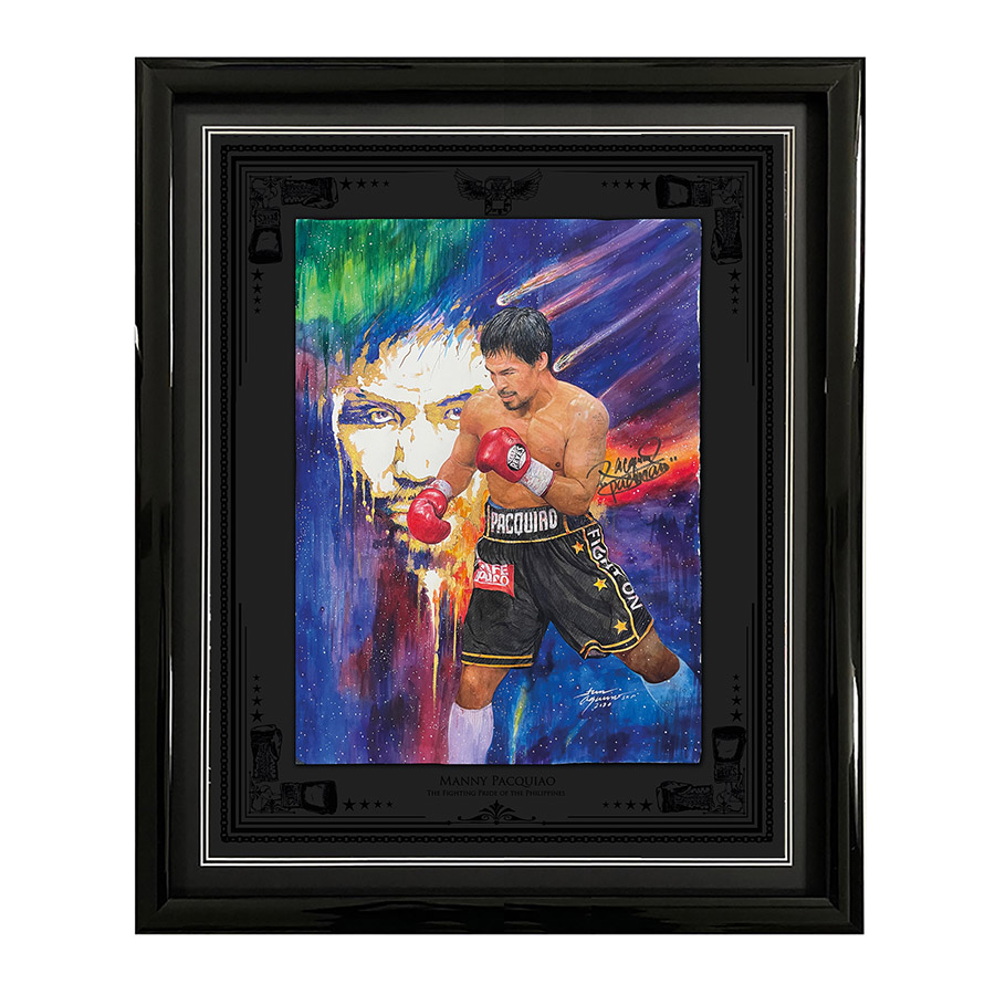 Manny Pacquiao Signed Original Painting By Jun Aquino - Boxing Hall of Fame