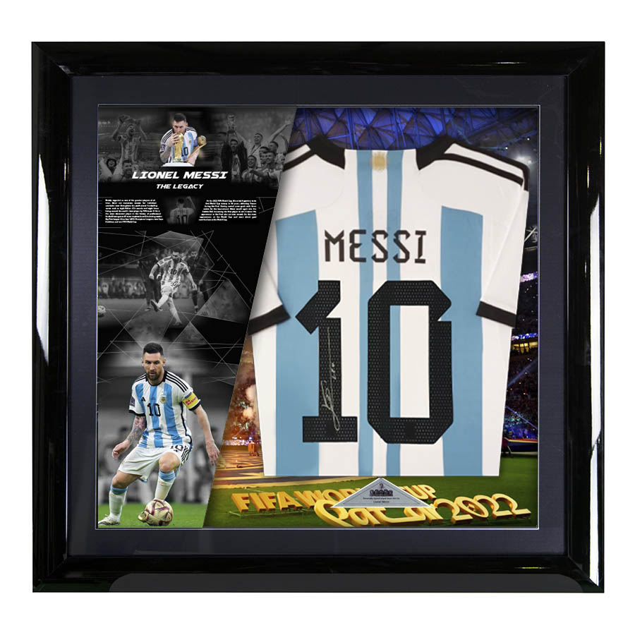 Lionel Messi Signed 2022 World Cup Argentina Shirt - Legacy Framed Display