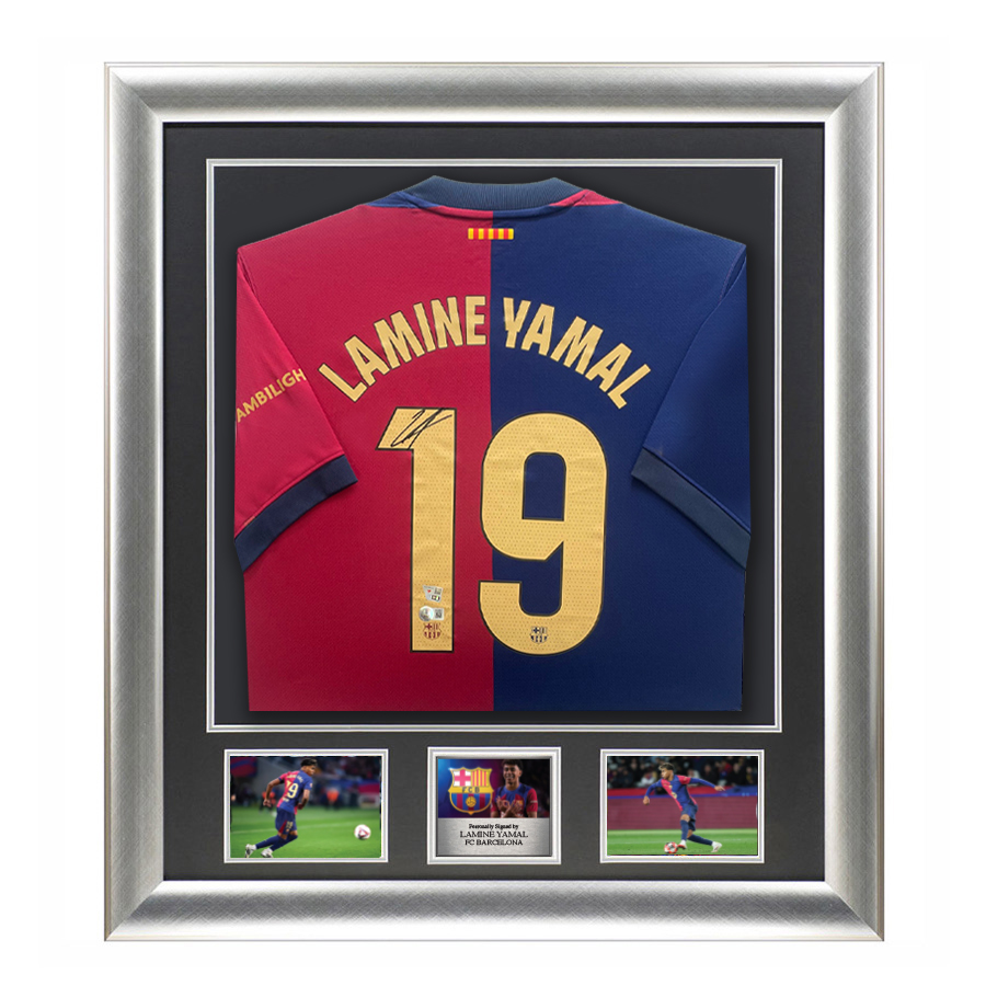 Lamine Yamal Signed 2025 FC Barcelona Shirt - Deluxe Framed Display