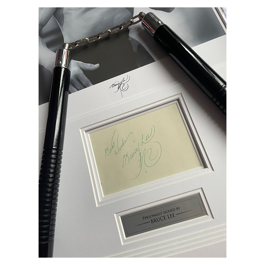 Bruce Lee Signed Framed Display With Replica Nunchaku