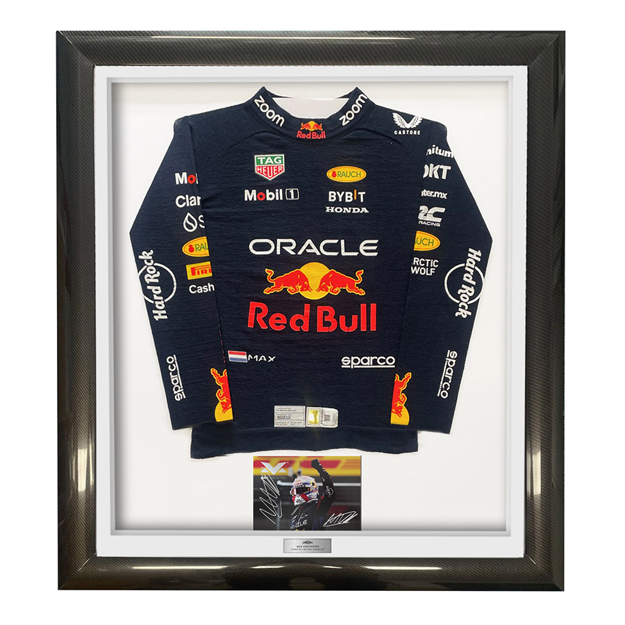 Max Verstappen Used 2023 Red Bull Racing F1 Nomex Signed Framed Display