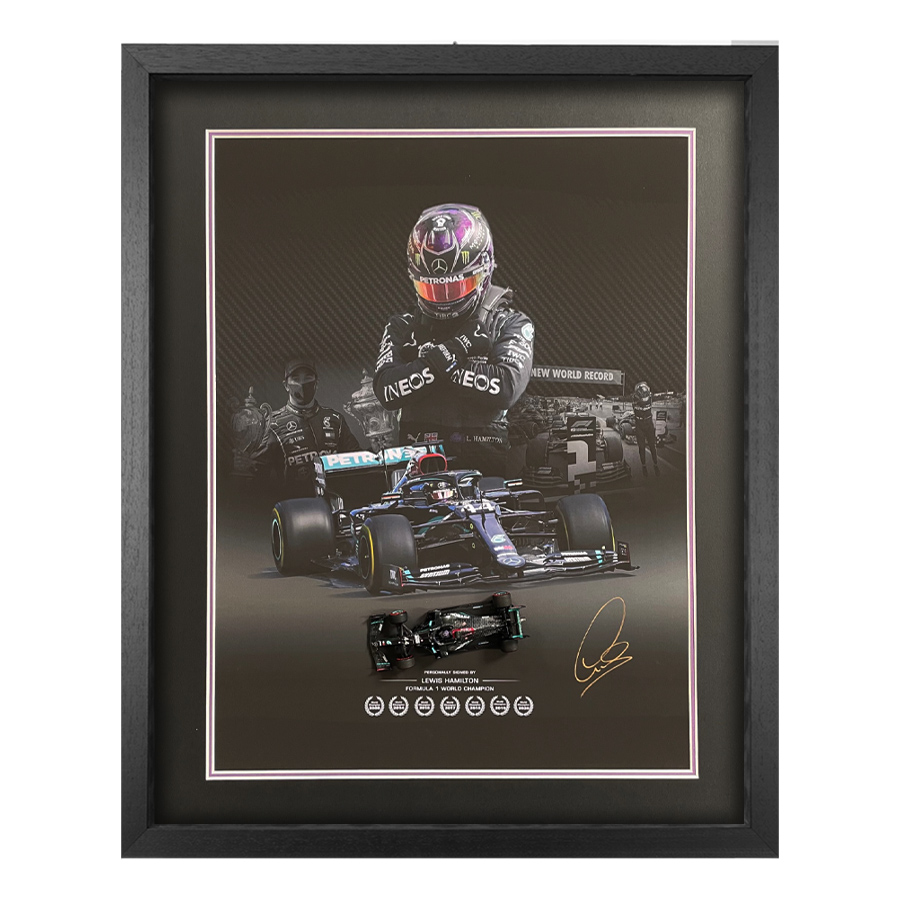 Lewis Hamilton Signed Poster & Minichamps 1:43 Model - Mercedes 2020 Design