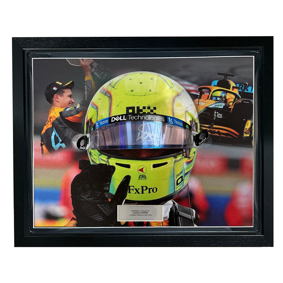 Lando Norris Signed & Used Race Visor - Framed Display McLaren F1
