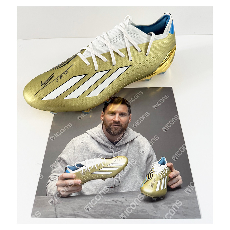 Lionel Messi signed Adidas X Speedportal Leyenda Messi 2022 World Cup Boot - Very Rare